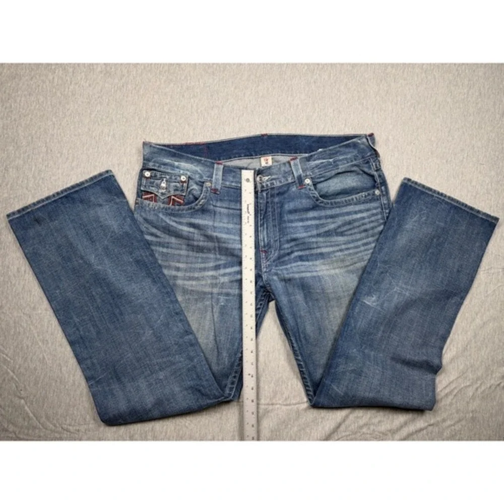 True Religion‎ Mens Straight Leg Jeans Medium Wash Red Rope Stitch Size 40